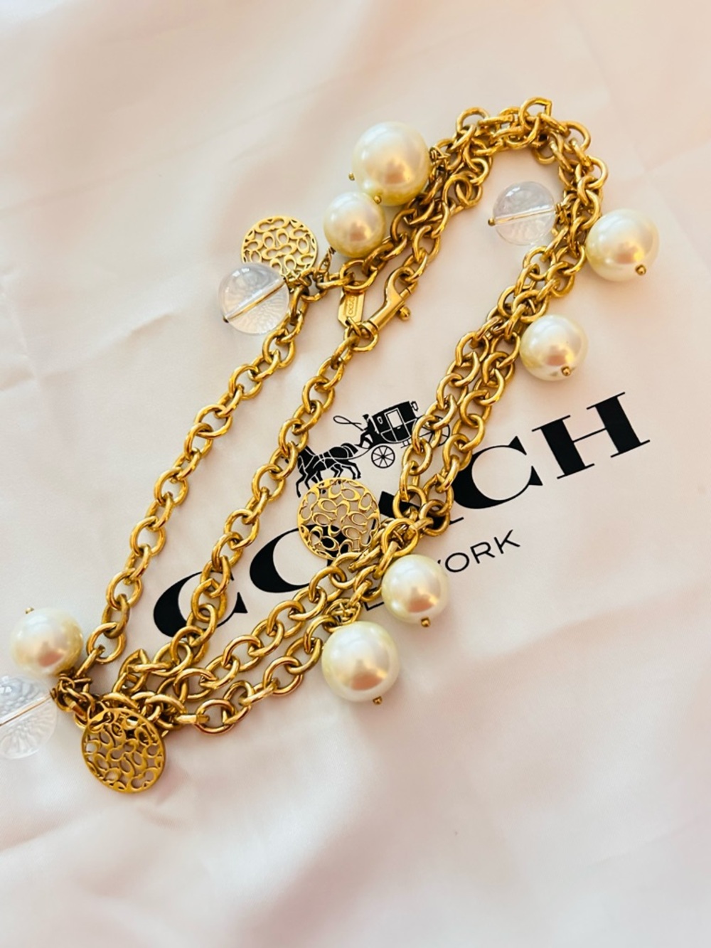 Coach Y2K Pearl and Charm Necklace